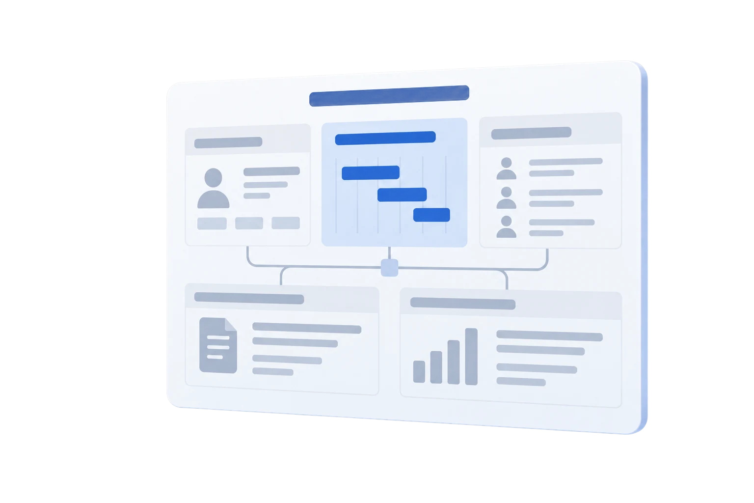 Abstracte bedrijfsblauwdruk met bewezen softwaremodules en een gericht aangepaste planning